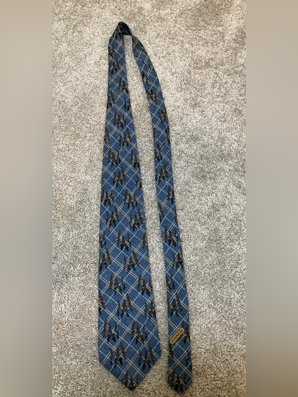Coach Silk Tie Blue Eagle Bird Print Classic Designer Necktie